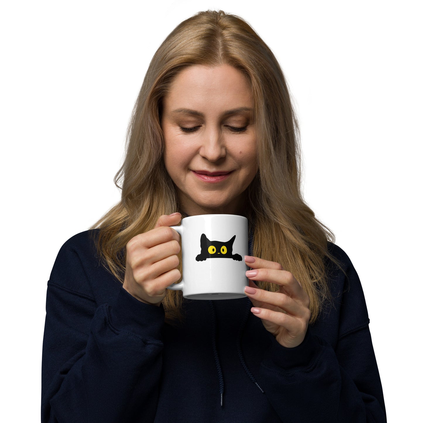 White glossy mug | Peeking Kitty Cat