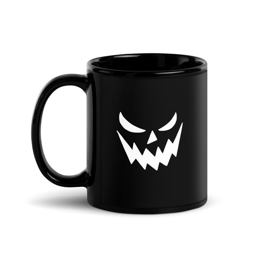 Black Glossy Mug | Scary Jack o Lantern Face Halloween
